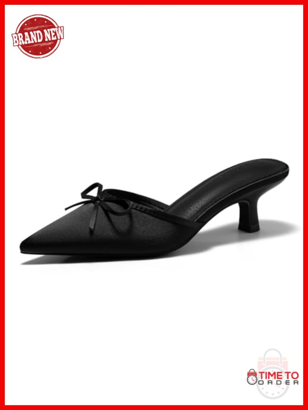 Satin Kitten Heel Mules with Bow Pointed Toe Slip On Dress Pumps